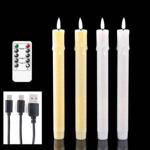 Flameless LED Taper Candles Remote USB Rechargeable Warm White 10 Inch Set