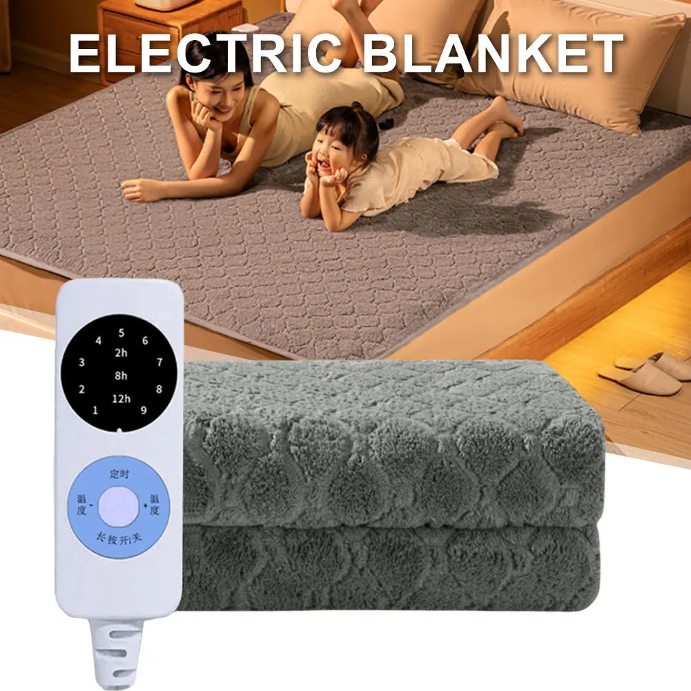 220V Electric Blanket Single Control Plush Heated Winter Throw Warm Velvet