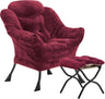 Velvet Lazy Chair with Folding Ottoman Accent Armchair Non-Slip Metal Frame