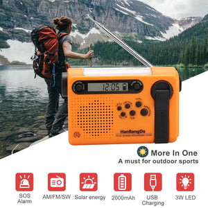 Emergency Solar Hand Crank Radio AM FM SW Weather Power Bank Phone Charger