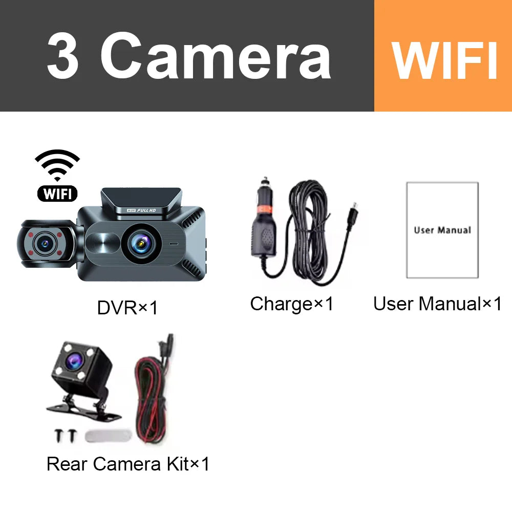 3 Channel 1080P Dash Cam with WiFi Night Vision Car DVR