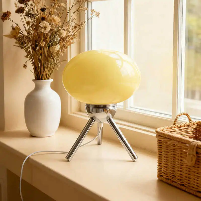 Artistic Spherical Glass Table Lamp Tripod Base Decorative Ambient Lamp for Home
