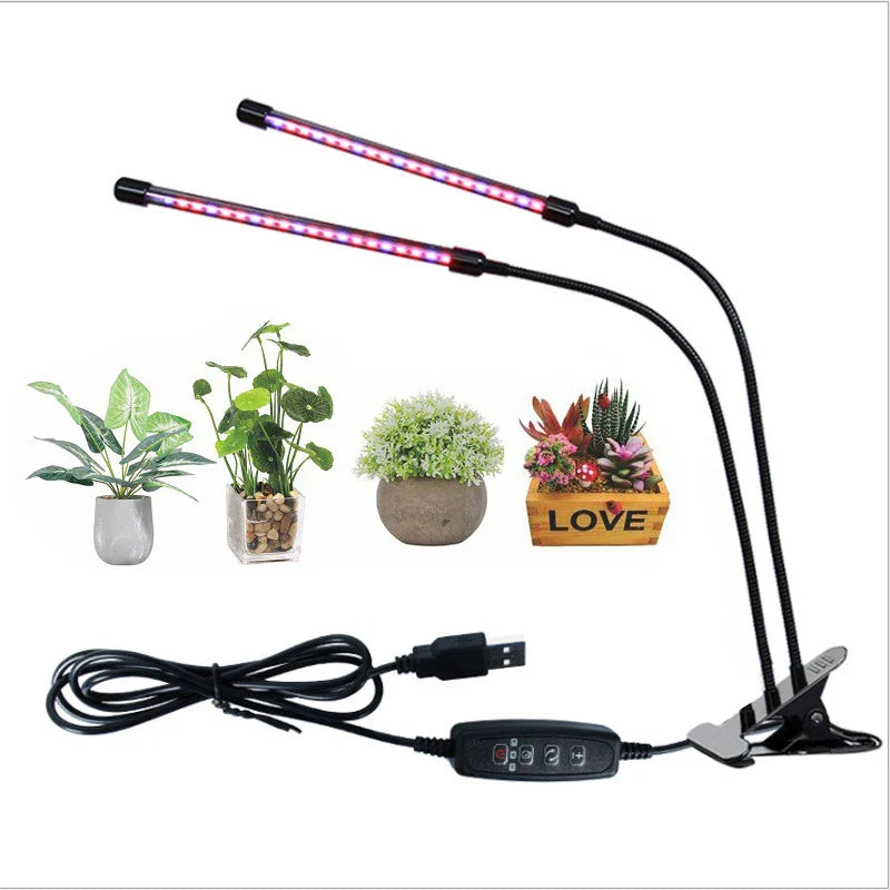 Clip On LED Grow Light Full Spectrum USB Timer Dimmable 1–4 Head Plant Lamp