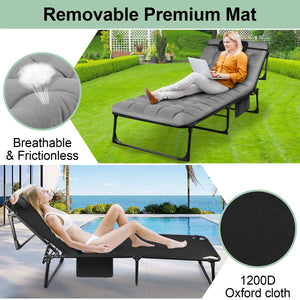Portable Folding Camping Cot Adjustable Reclining Lounge Chair with Pillow