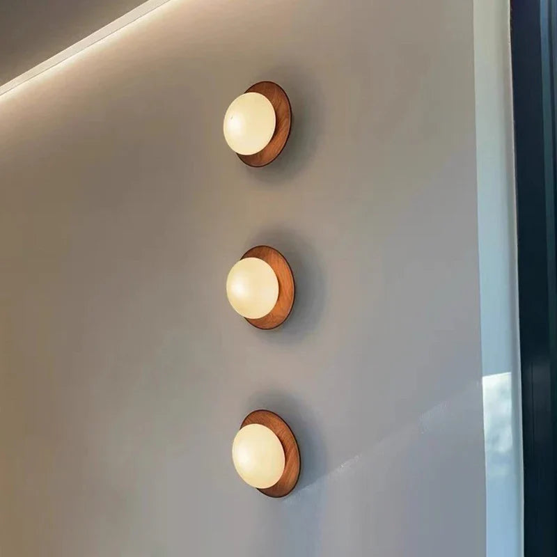 Wabi Sabi Wood Wall Sconce Walnut Glass Bedroom Bedside Hallway Stair Light
