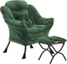 Velvet Lazy Chair with Folding Ottoman Accent Armchair Non-Slip Metal Frame