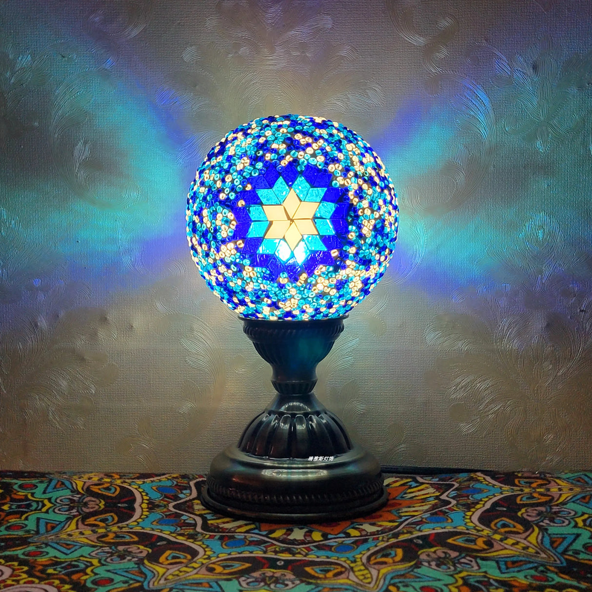 Turkish Mosaic Ball Table Lamp Handcrafted Art Deco Glass Romantic Bedside Light