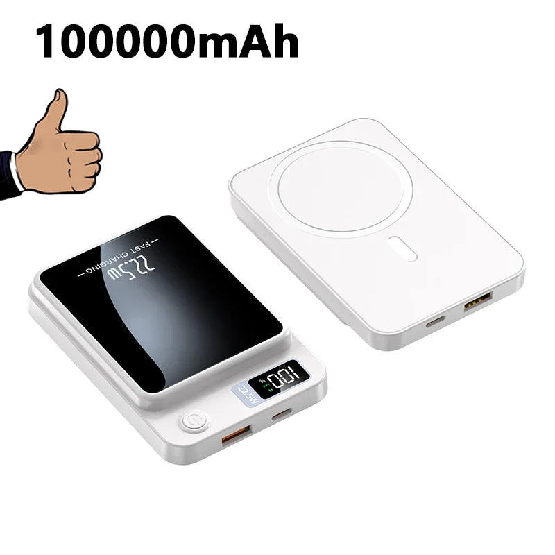 100000mAh Magnetic Wireless Power Bank 22.5W Fast Charging for iPhone & Samsung