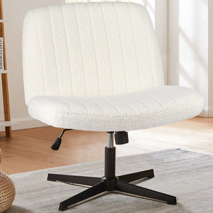 Cross Legged Office Chair Armless Wide Seat Swivel Fabric Desk Vanity Chair