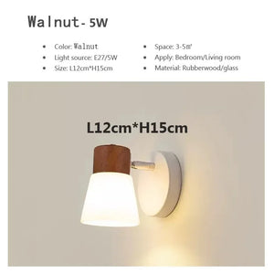 Minimalist Wooden Wall Lamp Double Head Glass Bedside Sconce Bedroom