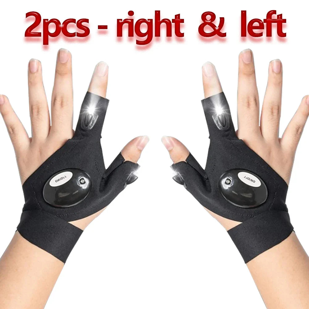 LED Flashlight Running Gloves – Waterproof Fingerless Gloves for Cycling & Hiking
