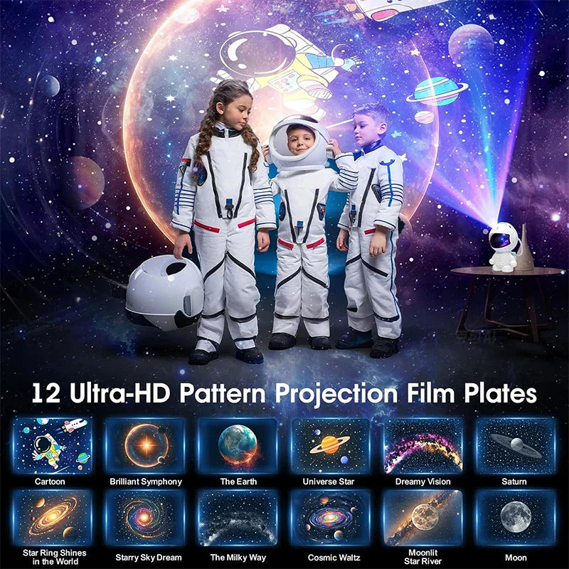 Space Galaxy Night Light Projector LED Astronaut 12-Film Discs Adjustable Brightness