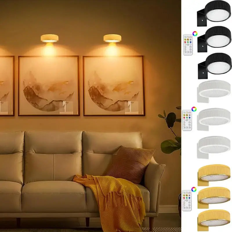3 Pack Remote Control Picture Lights Battery Powered Dimmable Art Display Lamps