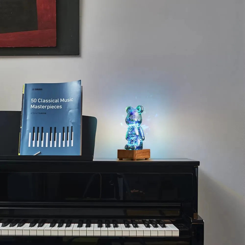 3D Bear Fireworks LED Night Light USB Dimmable Projector Bedroom Decor