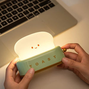 Toast Night Light LED Bedside Desk Lamp USB Rechargeable Cute Bedroom Gift