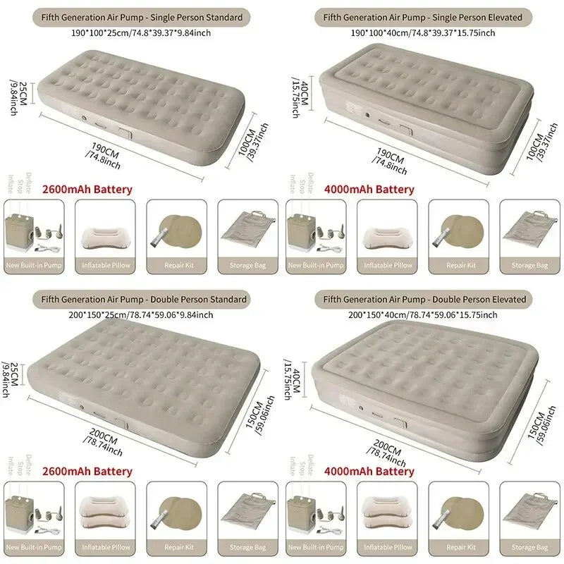 Air Mattress with Built-In Pump Self-Inflating Double Sleeping Pad for Camping Indoors