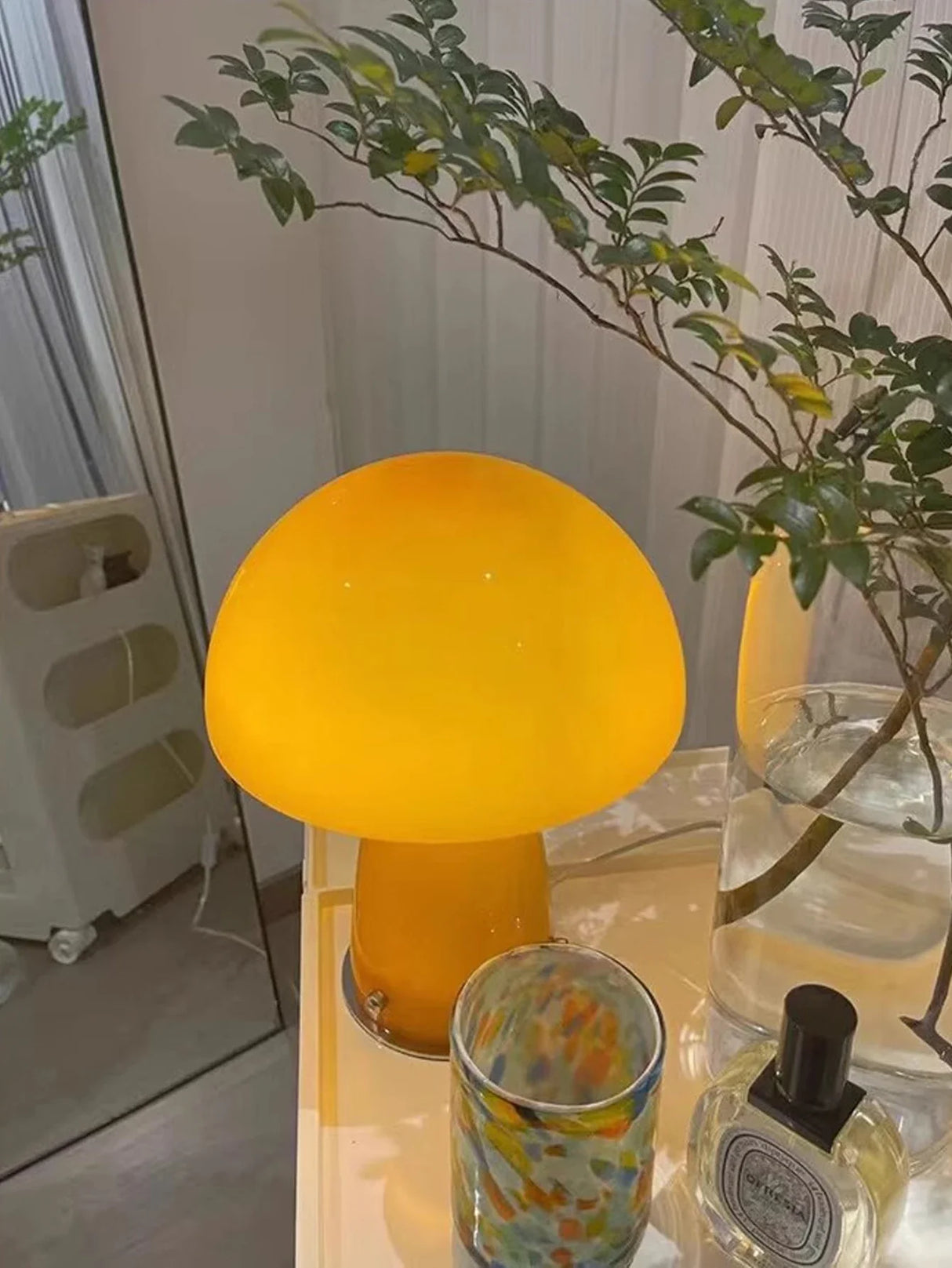 LED Mushroom Table Lamp USB Tri Color Ambient Light Bedside Dining Camping Decor