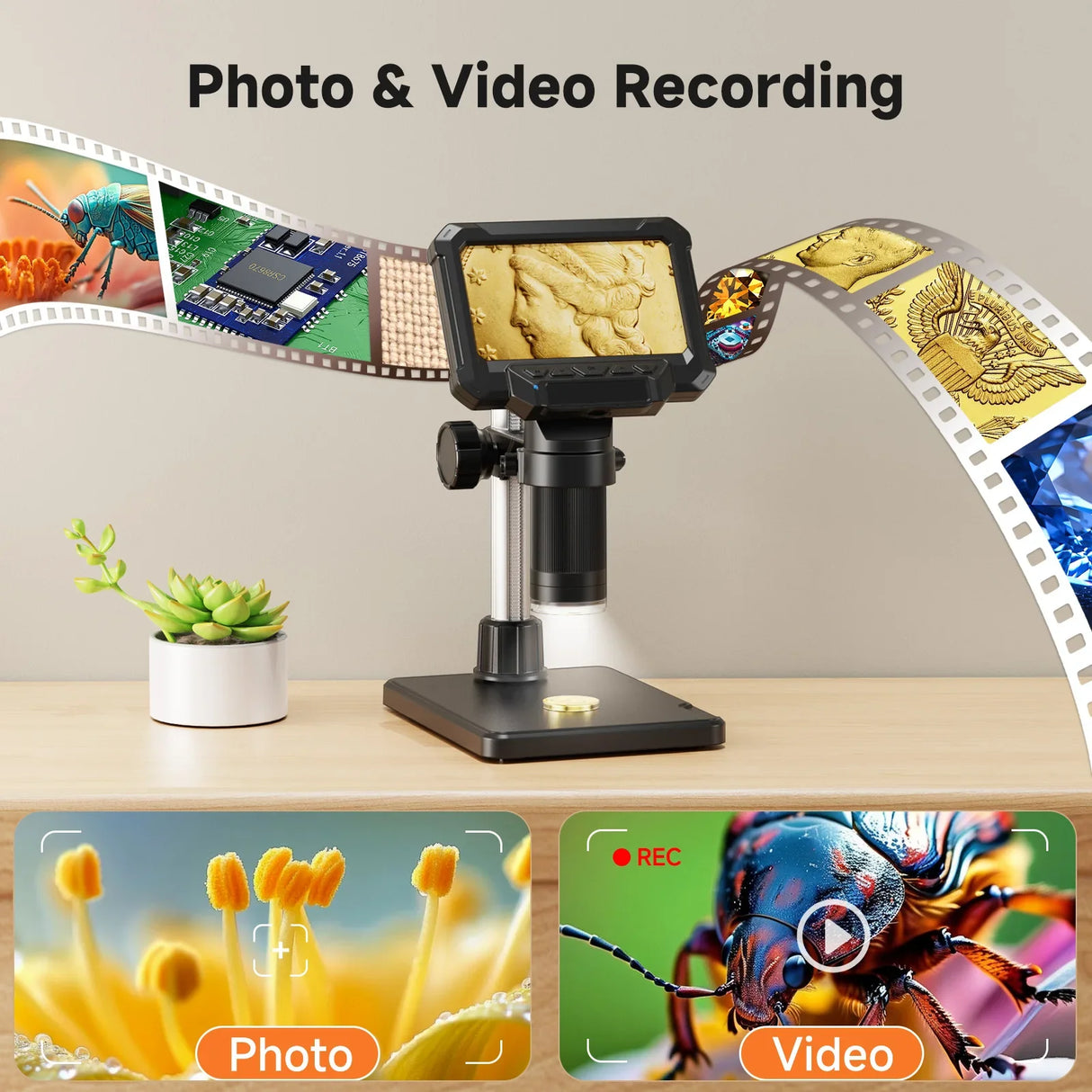 1600X Digital Microscope 4.3 Inch IPS Screen Coin Magnifier 1080P LED