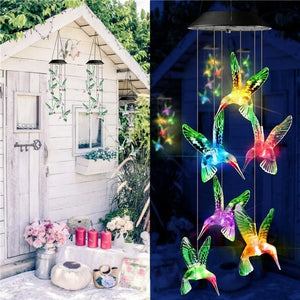 Solar LED Wind Chime Crystal Ball Color Changing Garden Hanging Light
