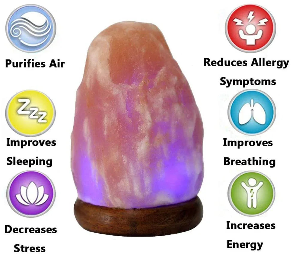 Himalayan Salt Lamp 7 Color USB Night Light Wooden Base Table Lamp for Bedroom