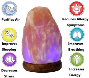 Himalayan Salt Lamp 7 Color USB Night Light Wooden Base Table Lamp for Bedroom