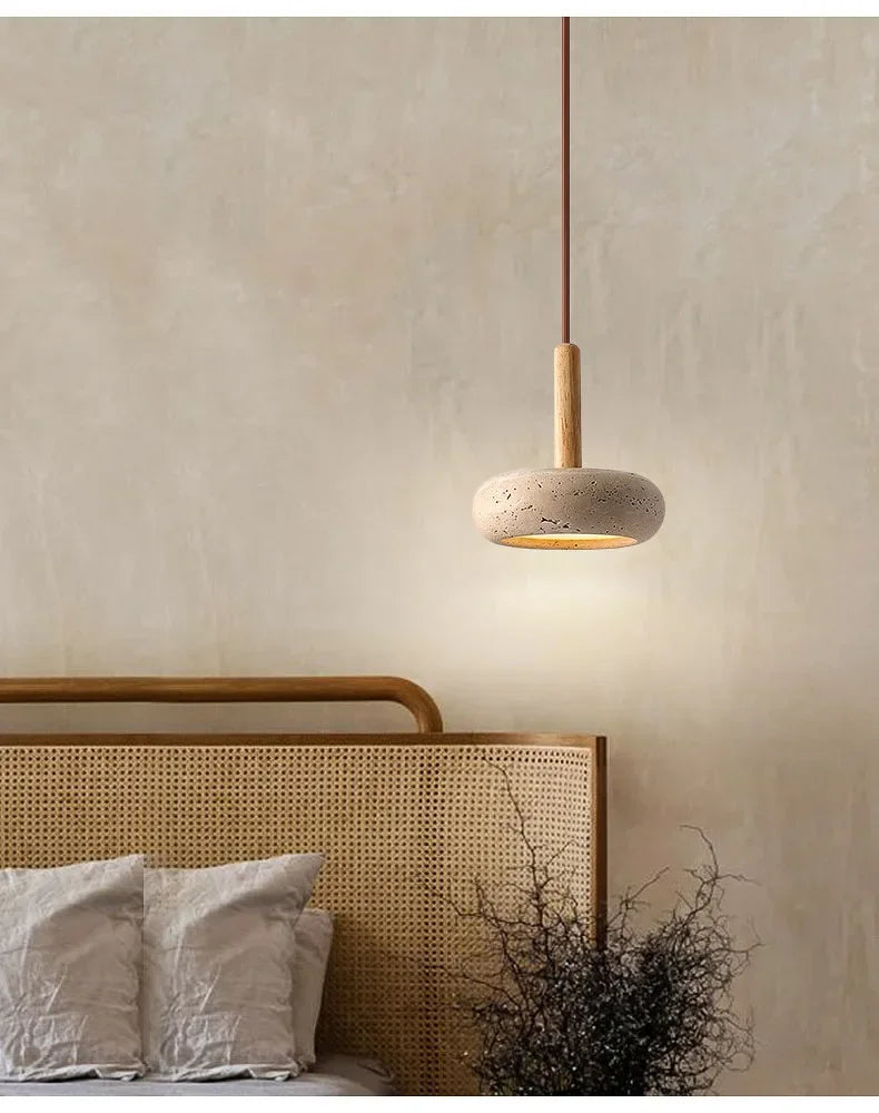 Wabi Sabi Yellow Stone LED Pendant Light – Modern Circular Hanging Lamp 2025