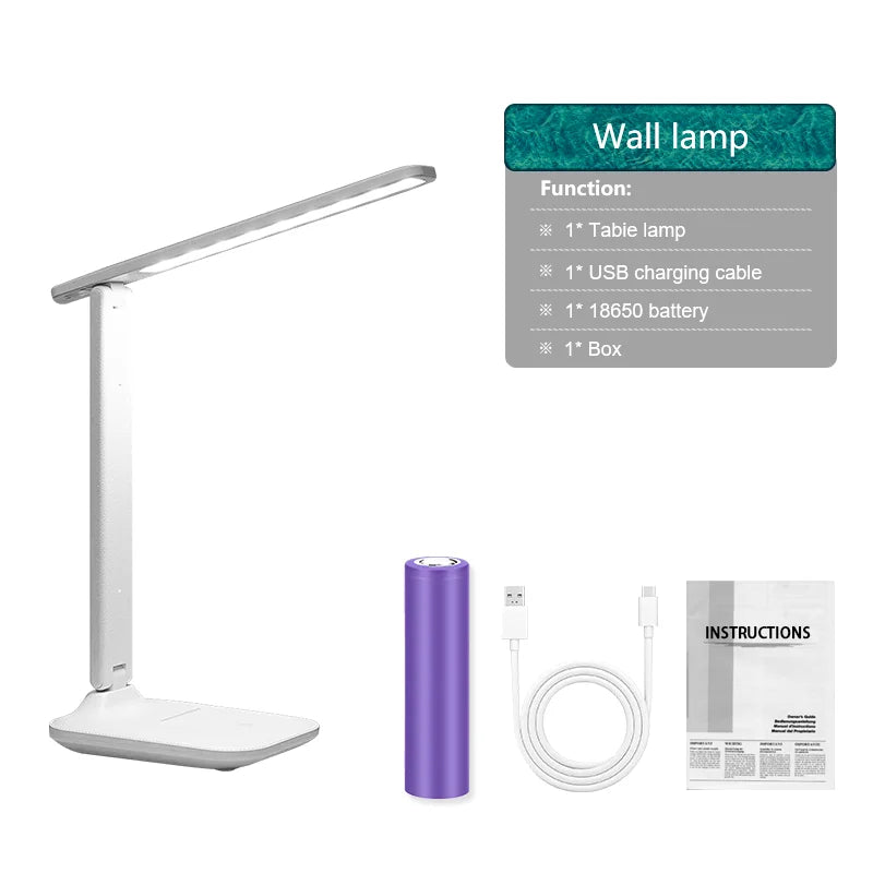 LED Eye Protection Desk Lamp Double Head Rechargeable Dimmable Light for Study