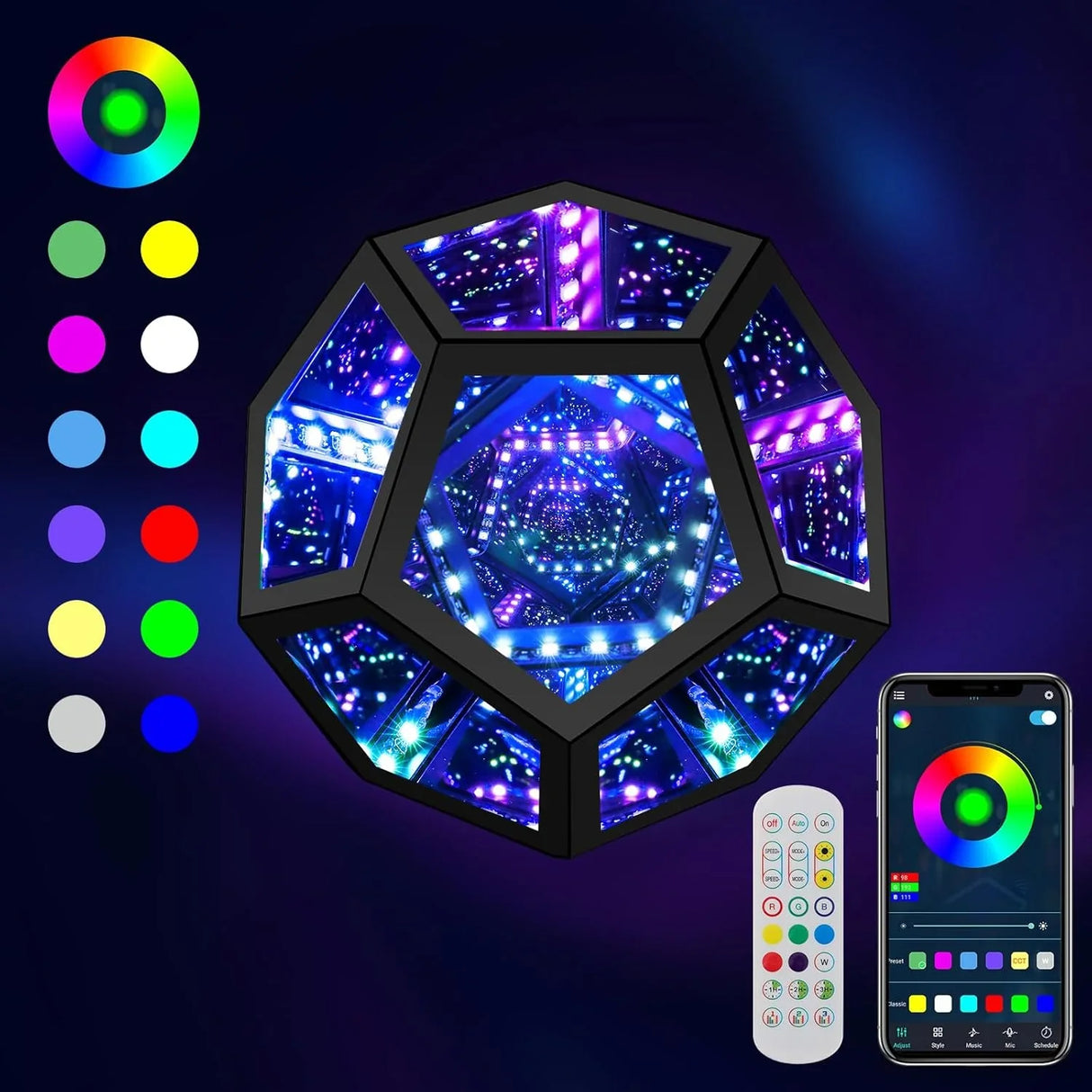 LED RGB Dodecahedron Night Light Geometric Colorful Space Lamp Home Decor Gift