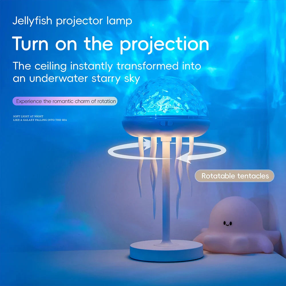 Jellyfish LED Projection Night Light Table Lamp Remote Ocean Ambient Bedroom