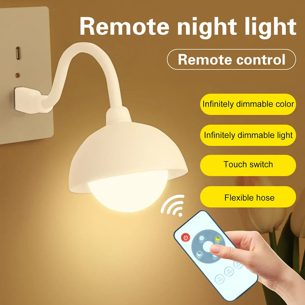 USB Plug In Smart Night Light Remote Touch Control LED Bedside Lamp Bedroom