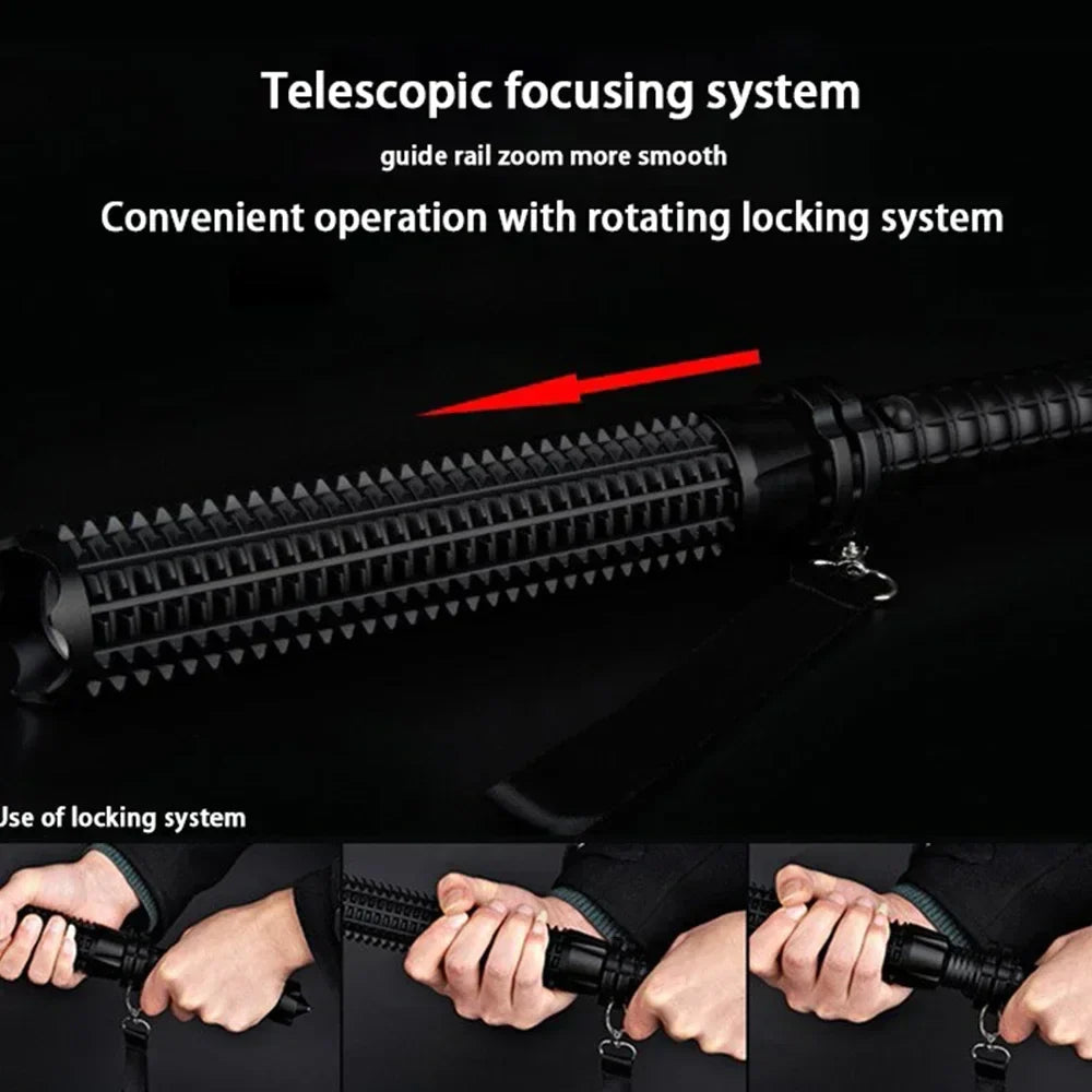 Aluminum Alloy LED Flashlight with Telescopic Handle and Zoom Beam Function