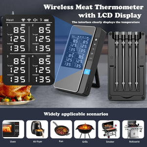Wireless Meat Thermometer Multi Sensor Digital BBQ Grill Oven Long Range