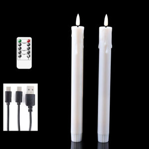 Flameless LED Taper Candles Remote USB Rechargeable Warm White 10 Inch Set