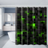 4-Piece Waterproof Shower Curtain Set with Hooks & Bathroom Floor Mats Blue Black