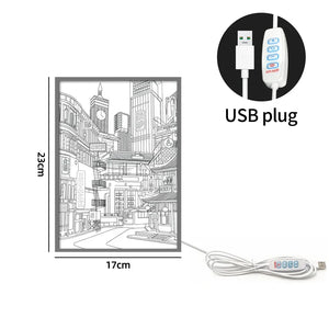 LED Cityscape Night View Light Painting USB Dimmable Wall Art Lamp Home Decor