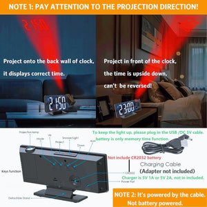 Projection Alarm Clock Large Digital Screen Multifunction Luminous Ceiling Clock