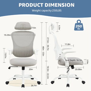 Mesh Ergonomic Office Chair Flip-Up Arms Adjustable Headrest Lumbar Support