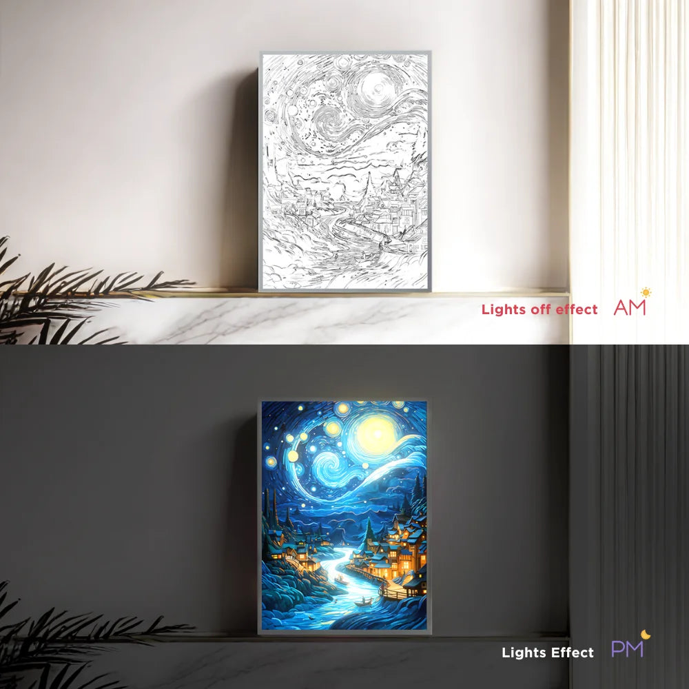 Starry Night LED Art Lamp 3D Night Light Van Gogh Style Aesthetic Room Decor