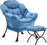 Velvet Lazy Chair with Folding Ottoman Accent Armchair Non-Slip Metal Frame