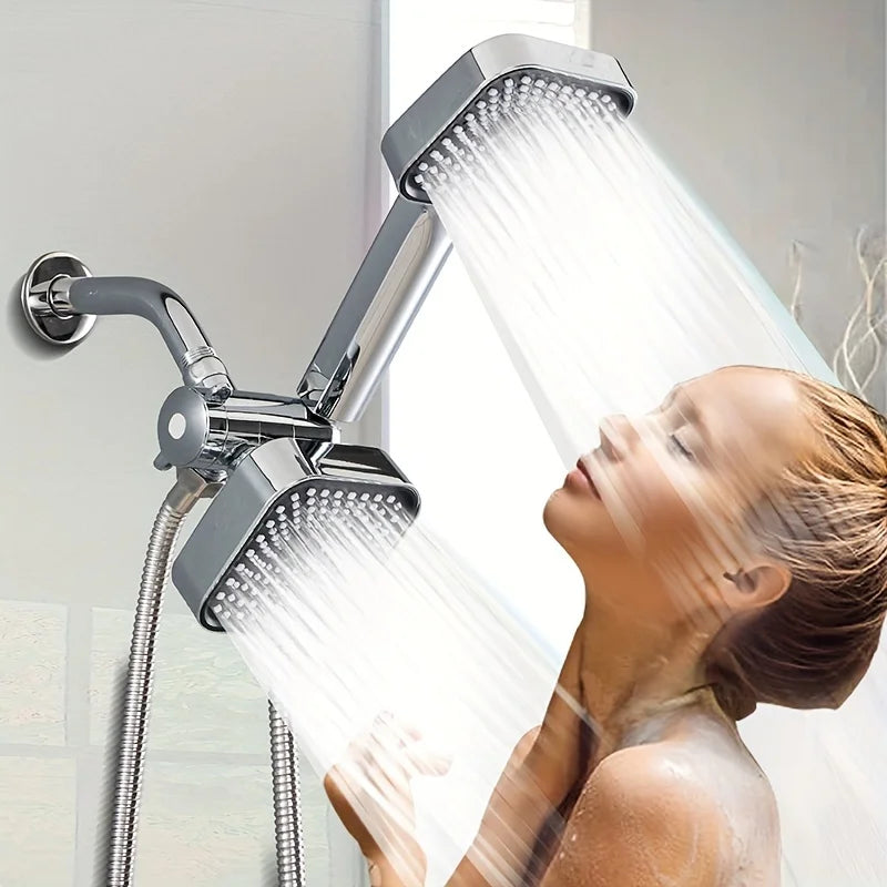 High-Flow 2-in-1 Handheld & Rain Shower Head Set Square Wall-Mounted Bathroom