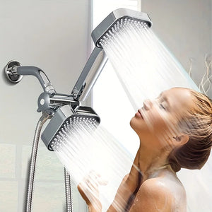 High-Flow 2-in-1 Handheld & Rain Shower Head Set Square Wall-Mounted Bathroom