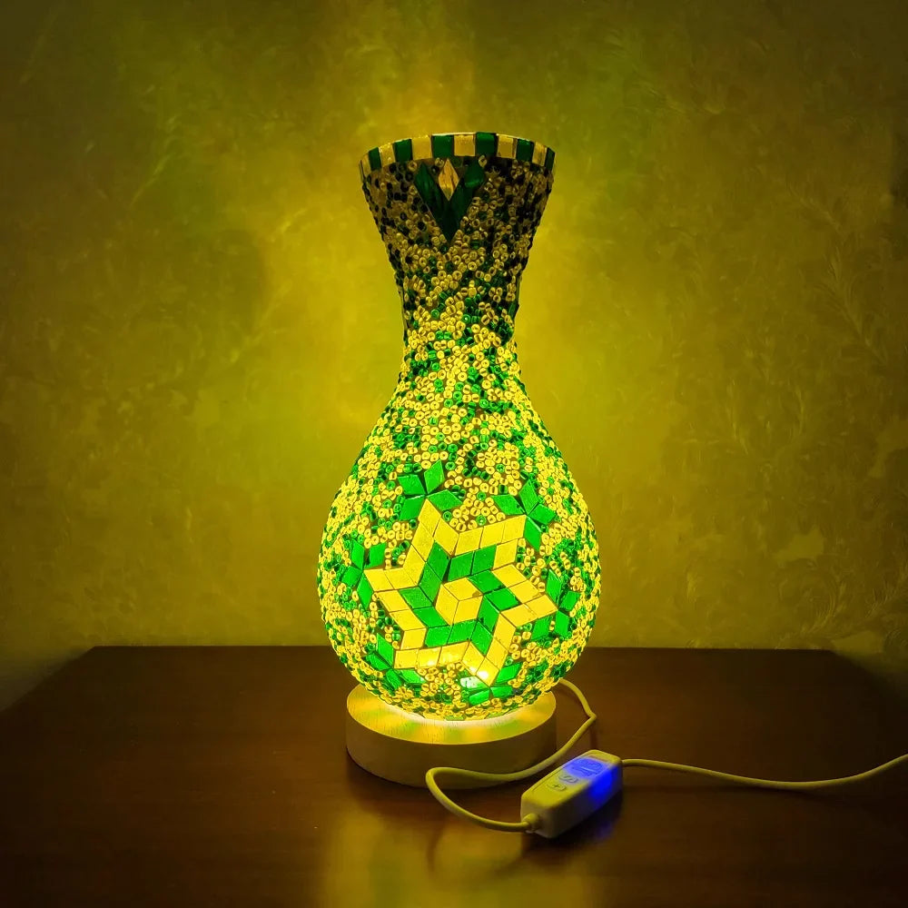 Turkish Mosaic Table Lamp Hand Inlaid Glass Mediterranean Bedroom Living Room Decor
