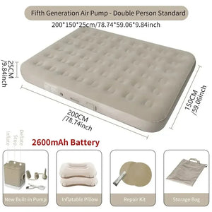 Air Mattress with Built-In Pump Self-Inflating Double Sleeping Pad for Camping Indoors