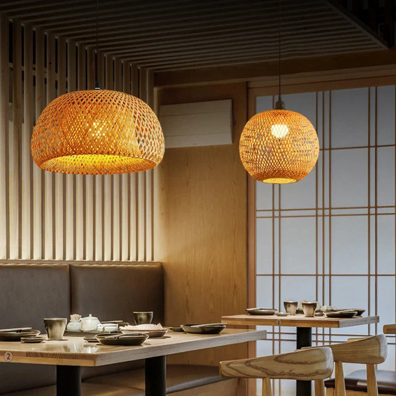 Handwoven Bamboo Rattan Pendant Lamp – Natural Wicker LED Hanging Light E27