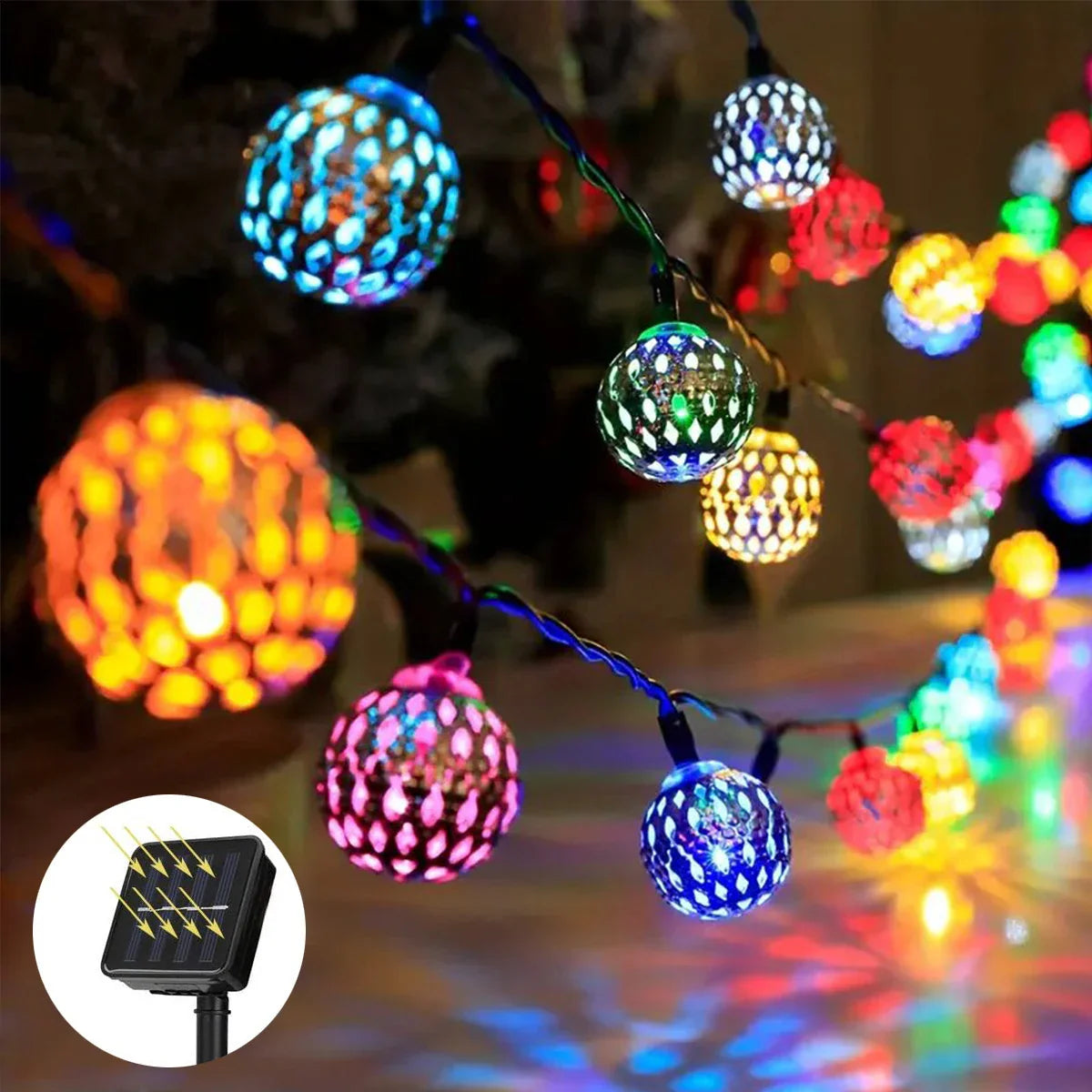 Moroccan Ball Solar String Lights Outdoor LED Fairy Lights for Garden Party Decor