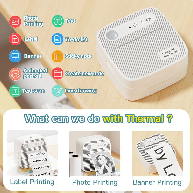 Portable Mini Photo Printer Bluetooth Inkless Thermal Sticker Label Maker B3