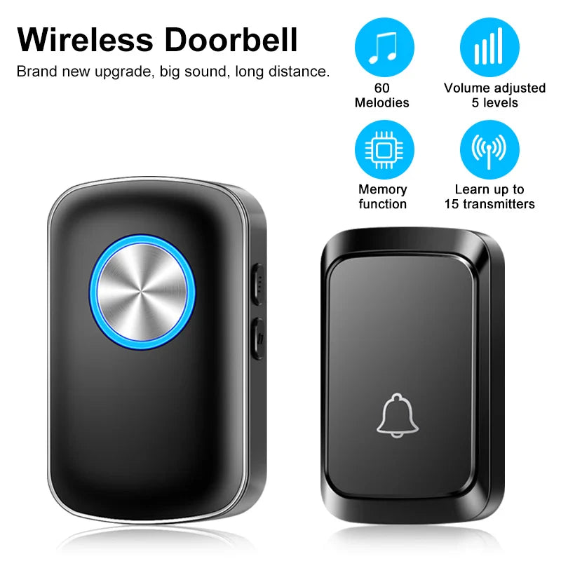 Wireless Smart Doorbell 300M Range Plug In 60 Melodies LED Light Volume Control