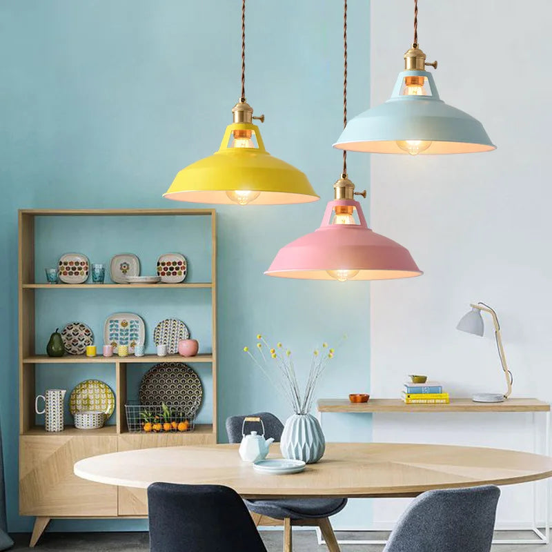 Macaron Color Pendant Light E27 Modern Hanging Chandelier for Dining Restaurant