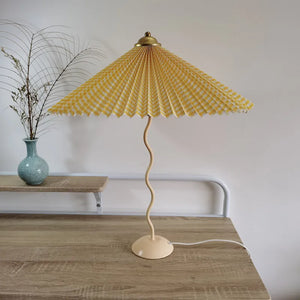 Vintage Pleated Table Lamp Umbrella Squiggle Bedside Night Light Living Room