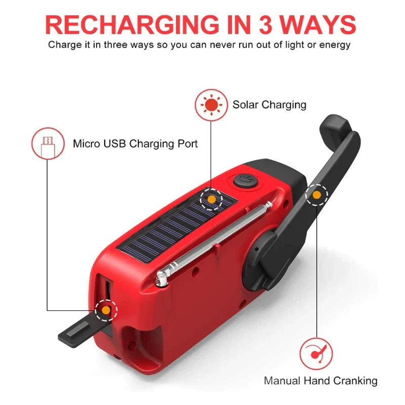 Emergency NOAA Weather Radio AM FM Solar Hand Crank Power Bank LED Flashlight